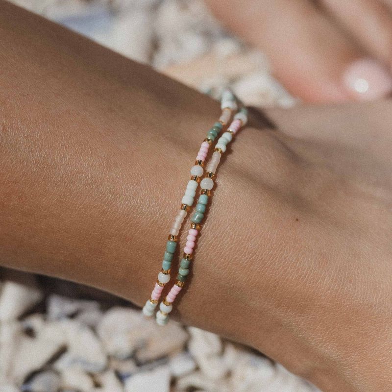 Pink Greens &amp; White Double Anklet