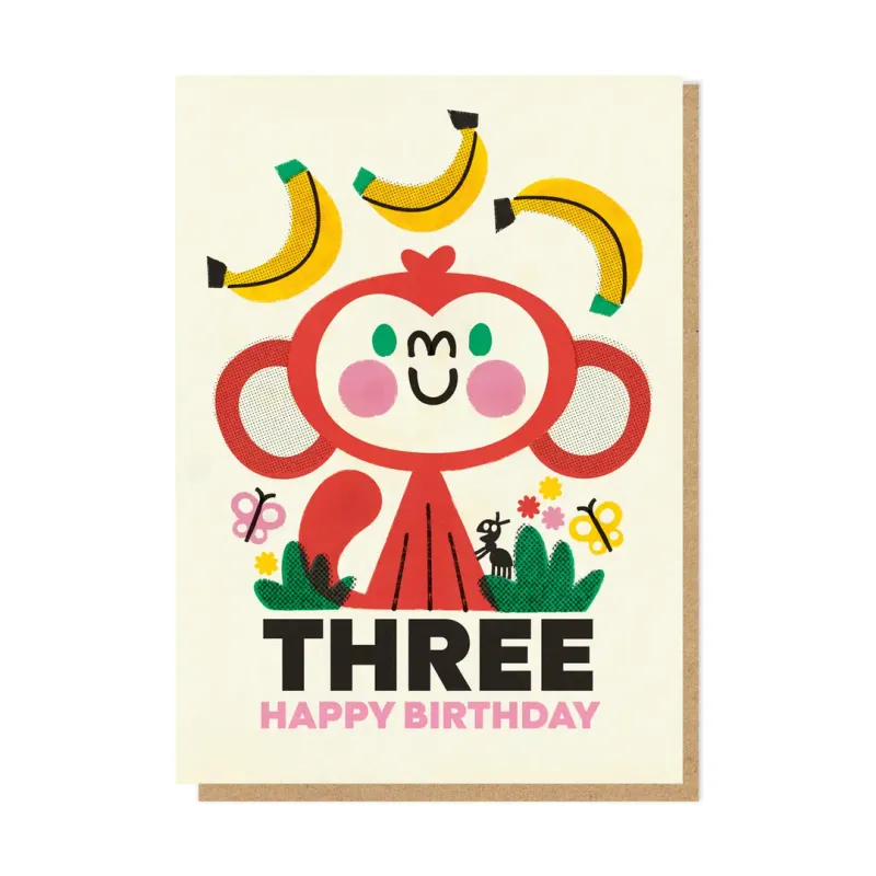 Three Birthday Monkey Card