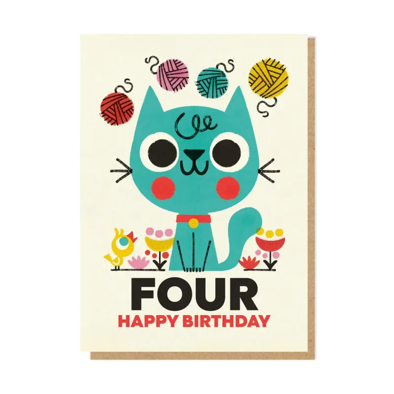 Four Birthday Cat Card