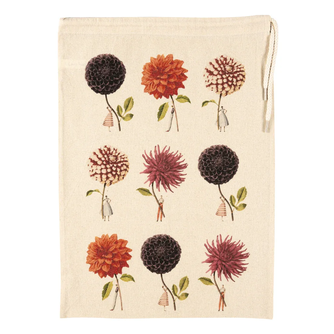 Dahlias - Medium Cotton Drawstring Bag