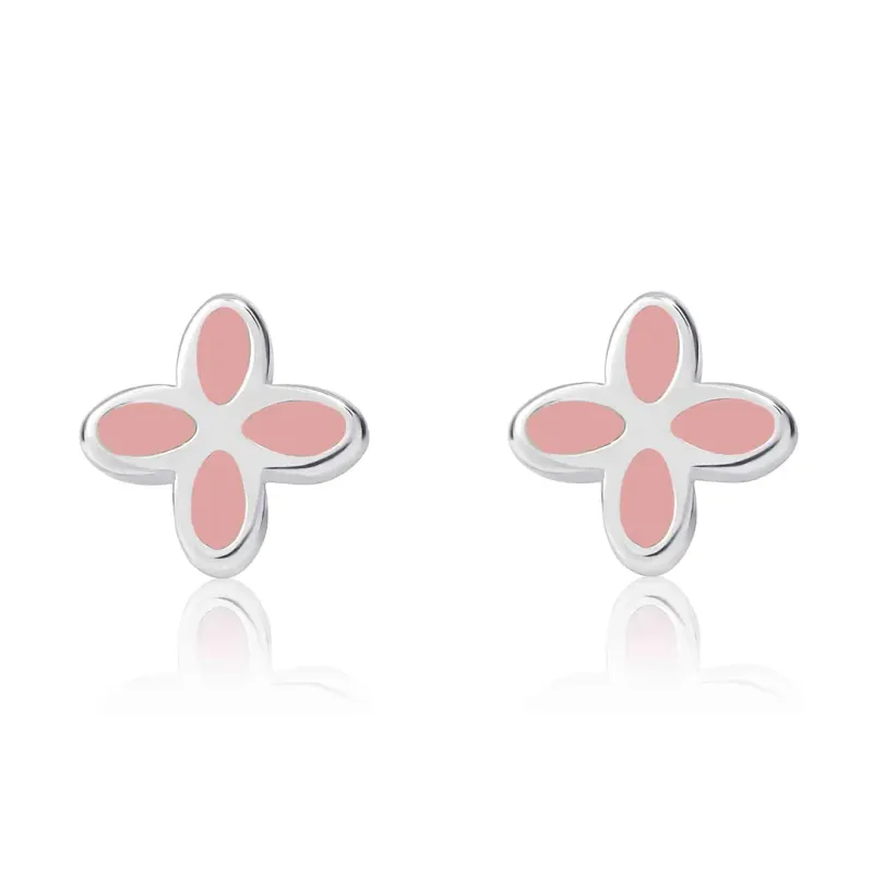 Geo Flower Studs With Pink Enamel