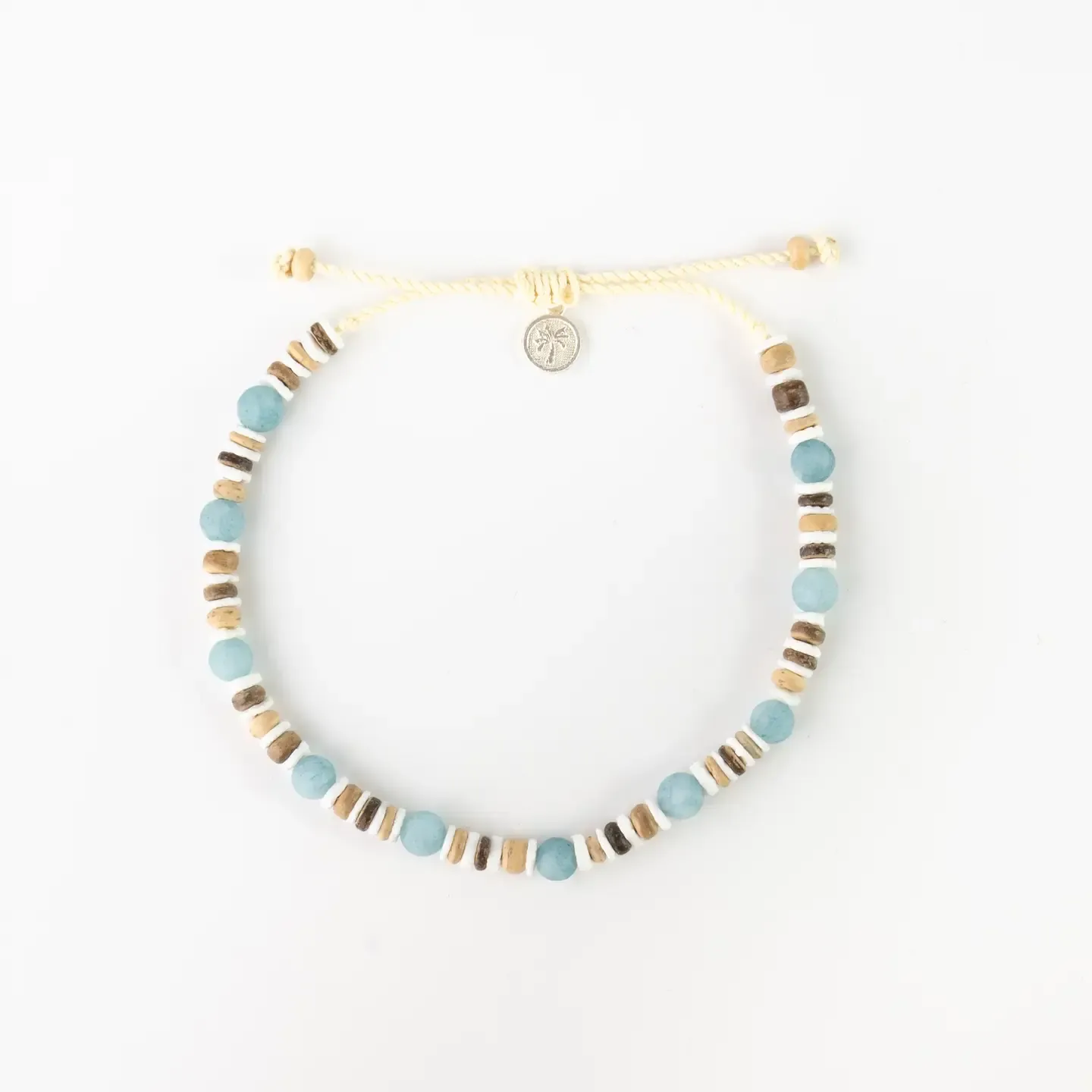 Blue White Wood Bead Anklet