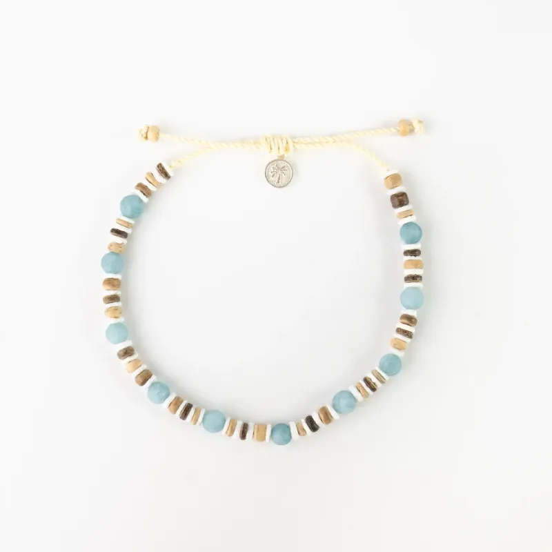 Blue White Wood Bead Anklet