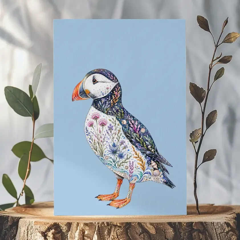 Botanical Puffin Card