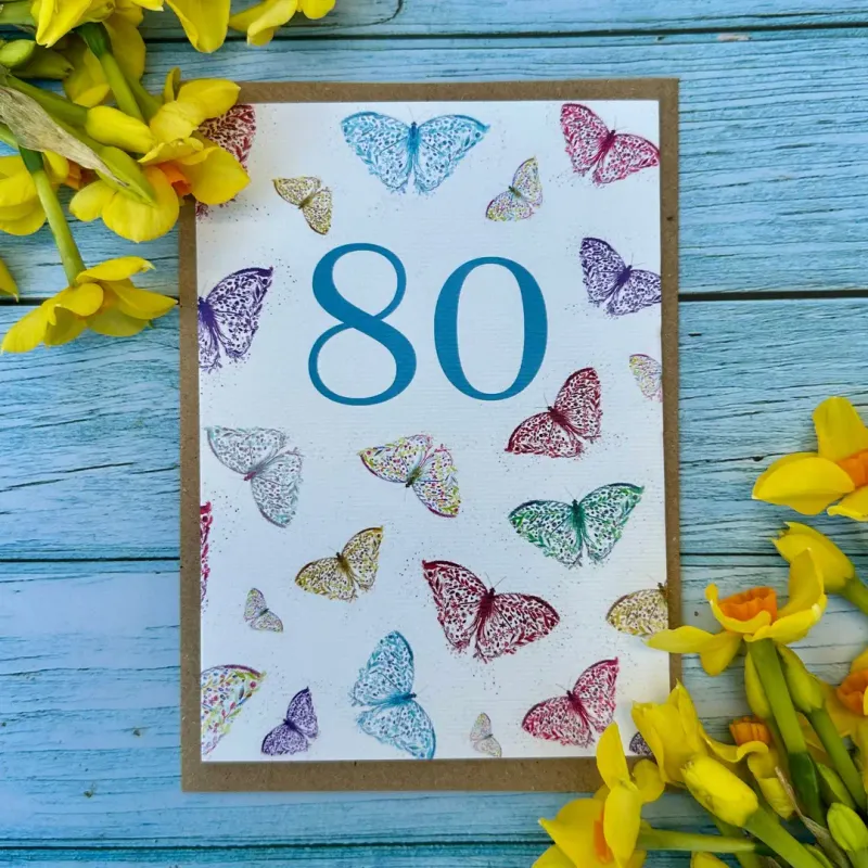 80th Birthday Butterflies Card
