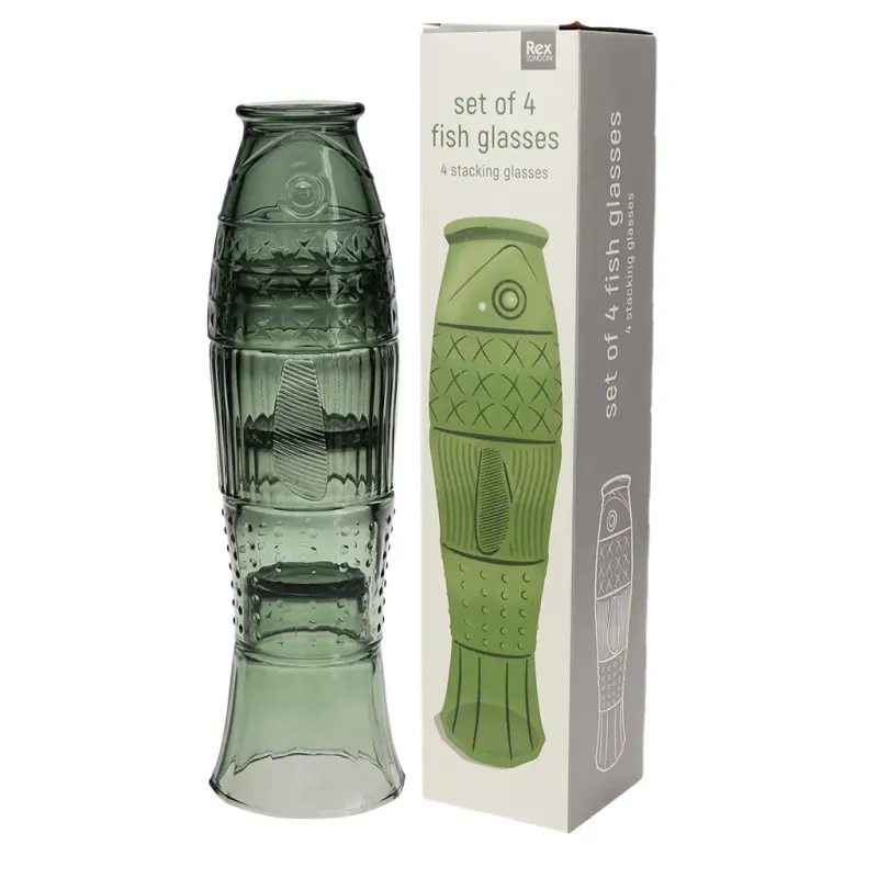 Set Of 4 Fish Green Stacking Glasses
