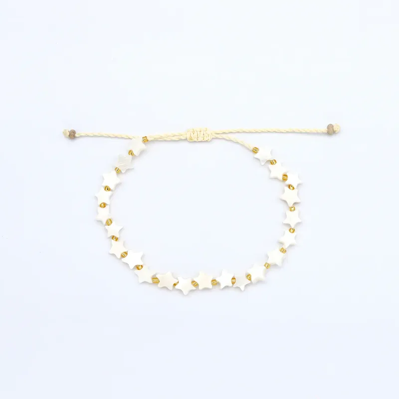 White &amp; Gold Star Bead Bracelet