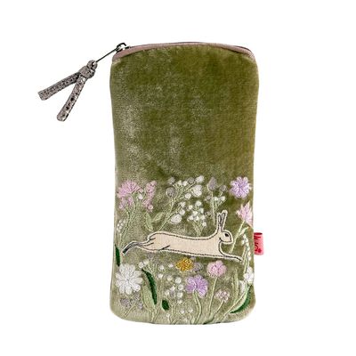 Lua Hare &amp; Flowers Glasses Case - Fennel Green