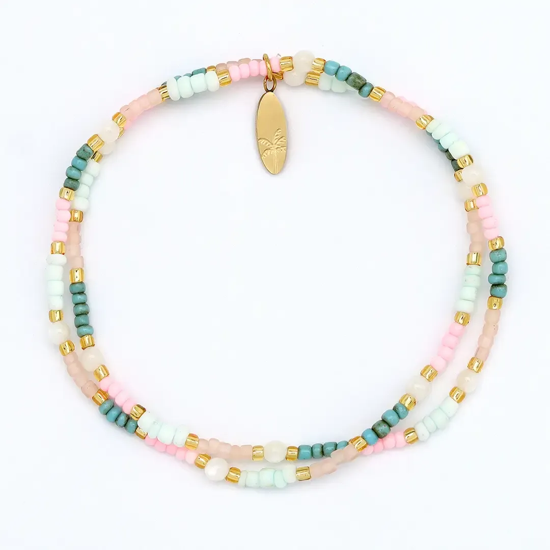 Pink Greens &amp; White Double Bracelet