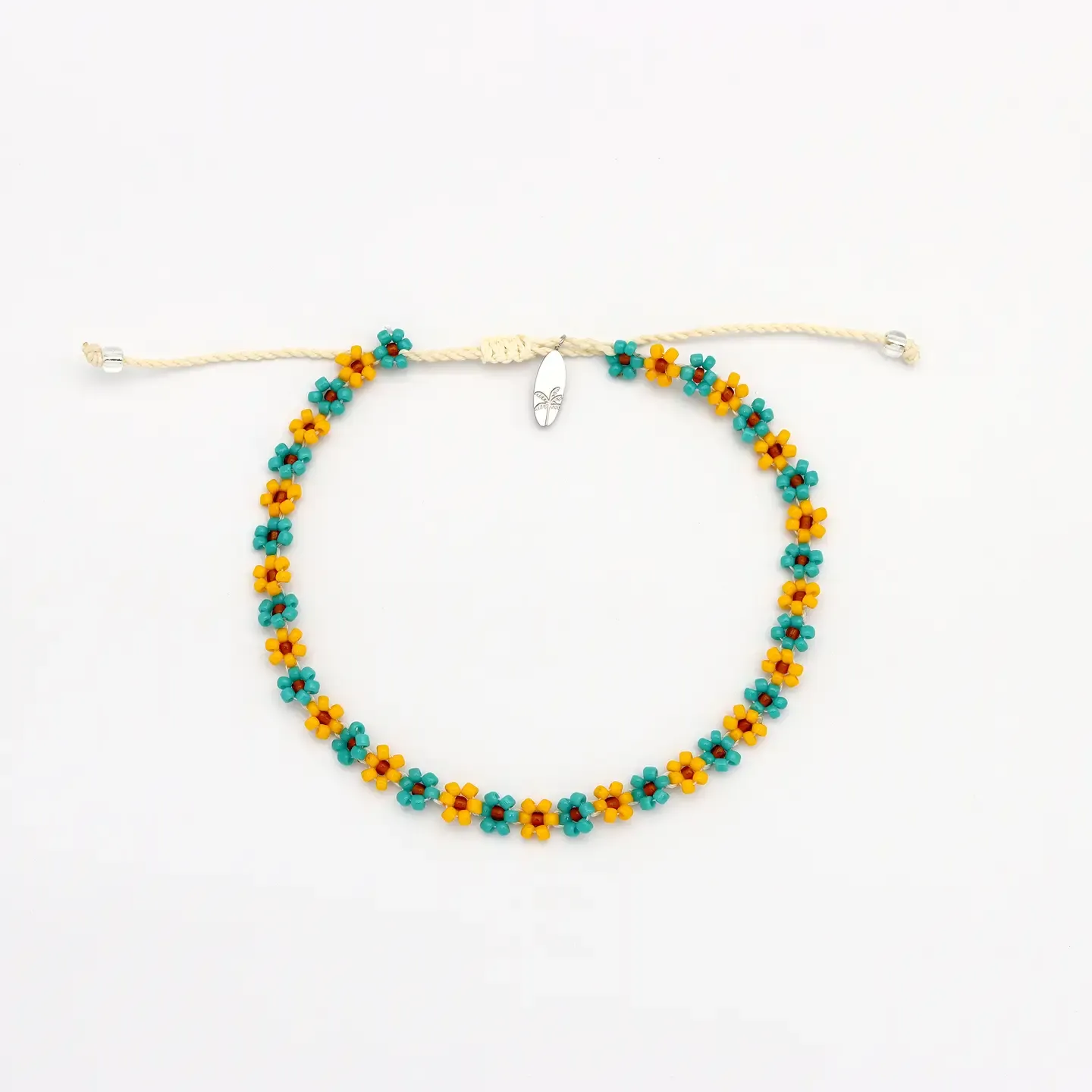 Daisy Chain Beaded Anklet - Turquoise &amp; Yellow