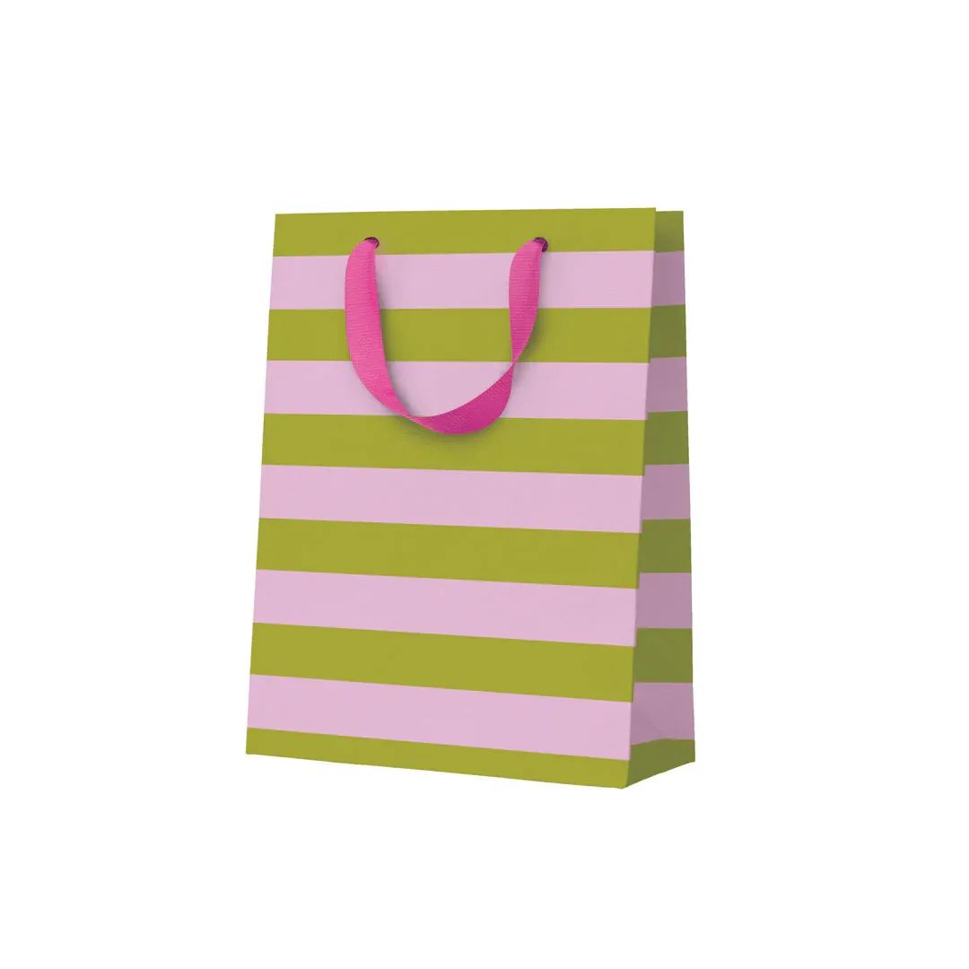Green &amp; Pink Stripe Medium Gift Bag