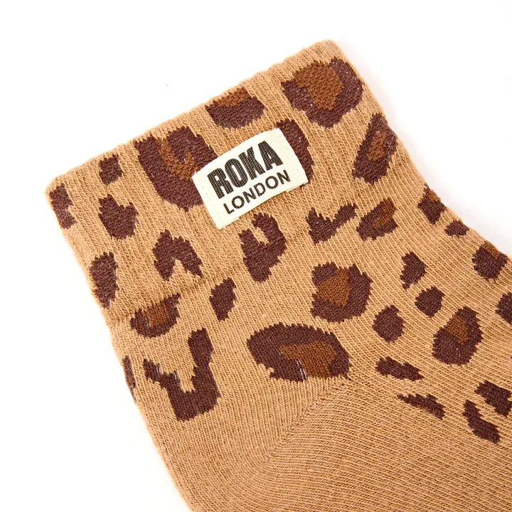 Roka London Wembley Organic Cotton Socks - Savannah Leopard Sand