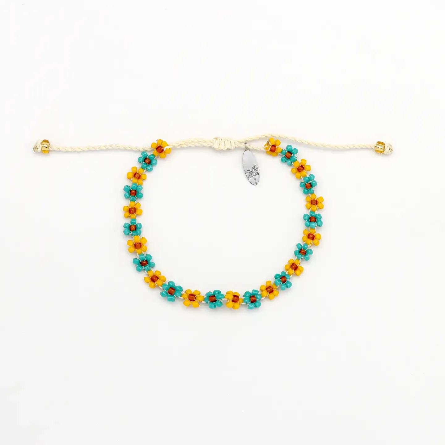 Daisy Chain Beaded Bracelet Turquoise &amp; Yellow