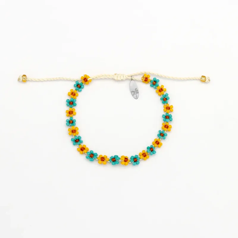 Daisy Chain Beaded Bracelet Turquoise &amp; Yellow