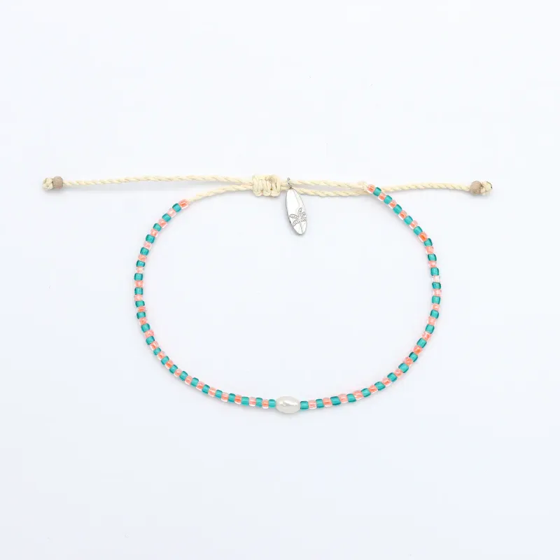 Dainty Bead Anklet Turquoise &amp; Coral