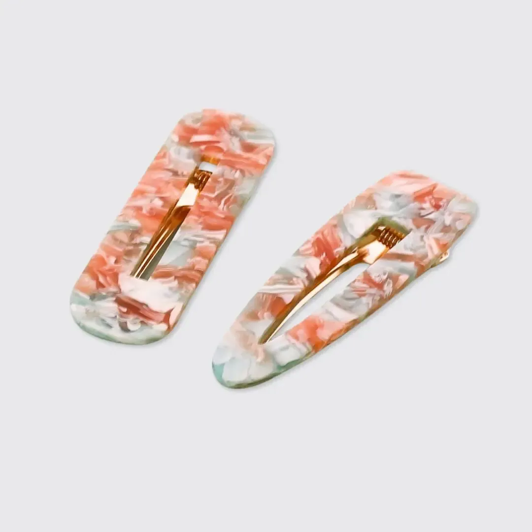 Marble Hair Clips - Duck Egg Blue