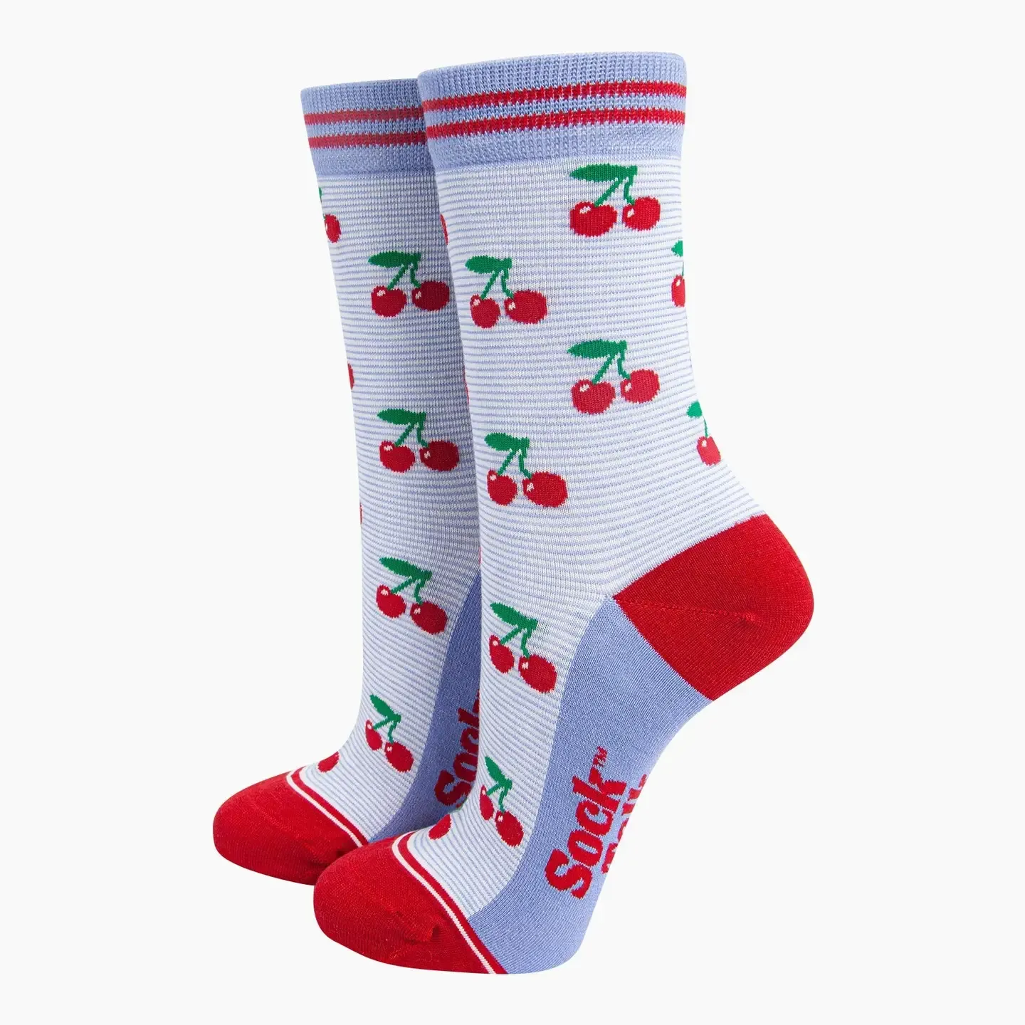 Women's Cherry Stripe Bamboo Socks - Blue (Size 3-7)