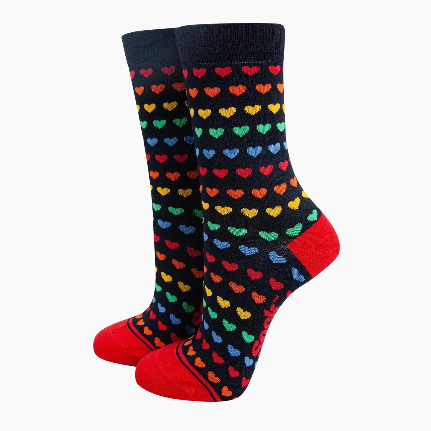 Women's Rainbow Hearts Bamboo Socks - Navy (Size 3-7)