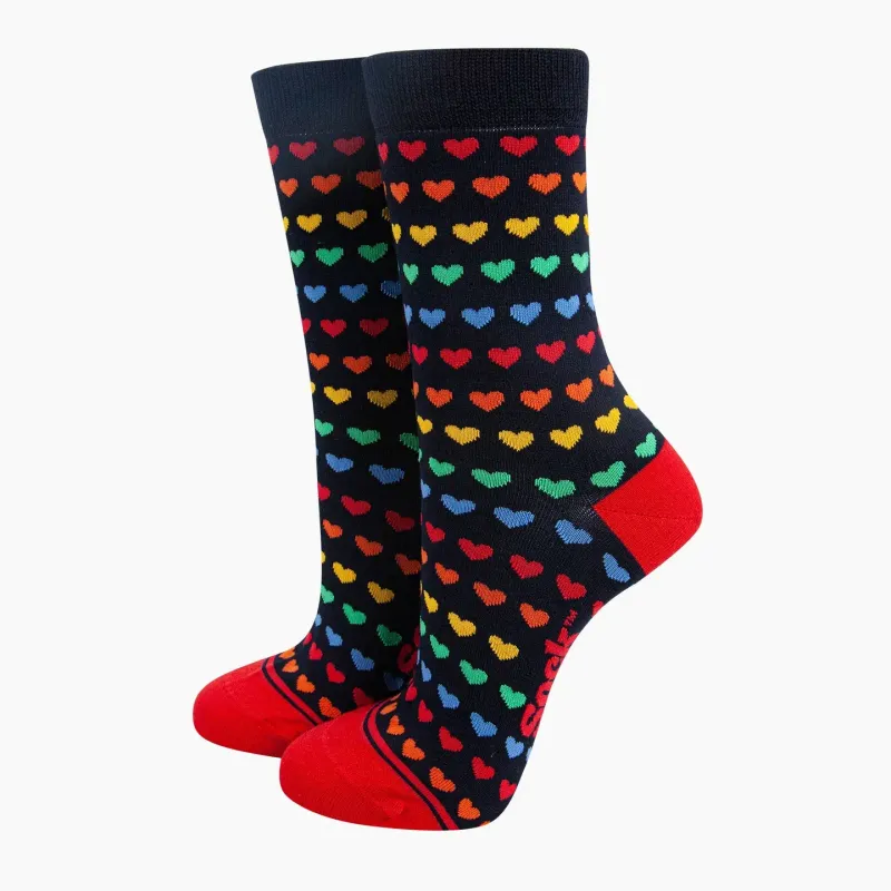 Women's Rainbow Hearts Bamboo Socks - Navy (Size 3-7)