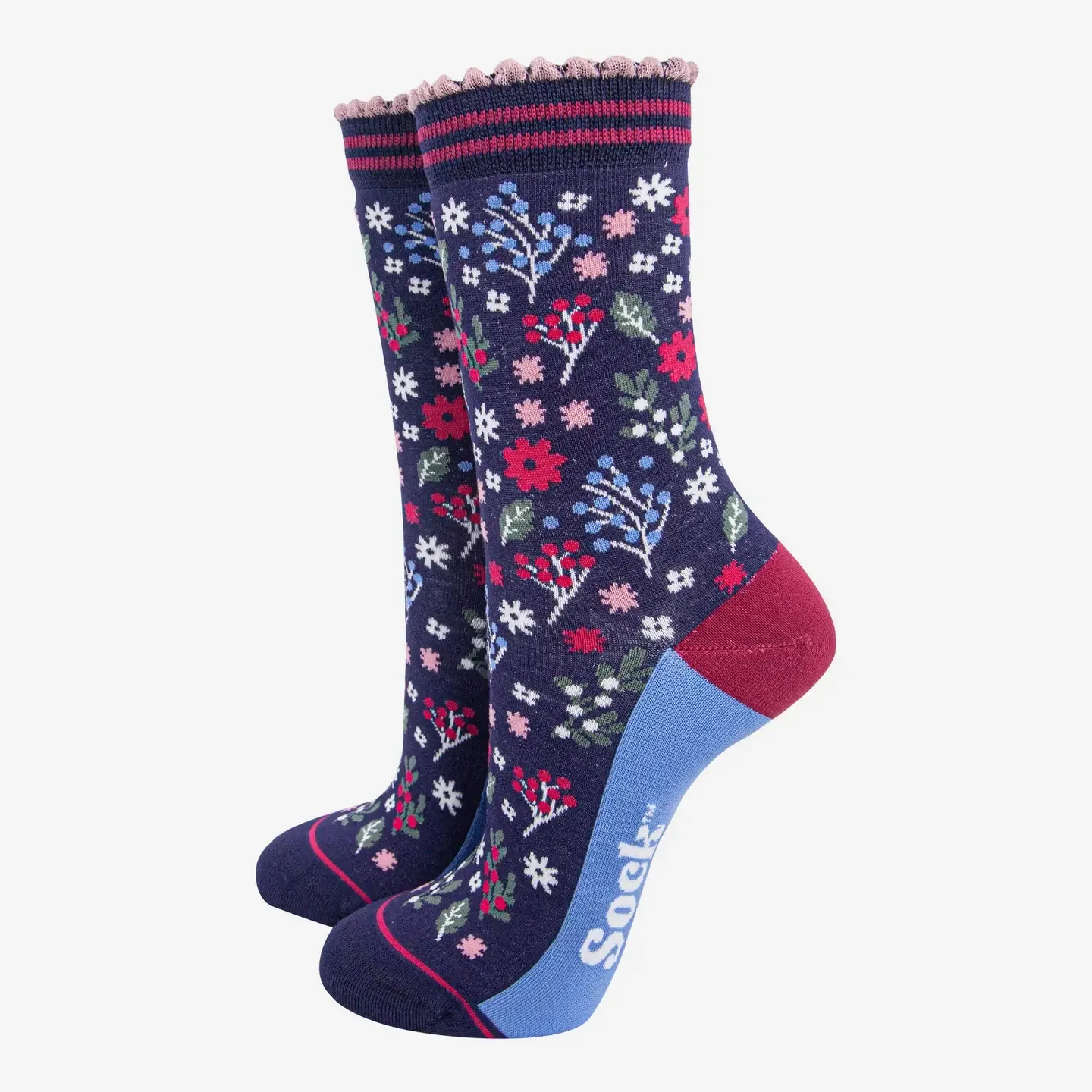 Women's Winter Floral Bamboo Socks - Navy (Size 3-7)