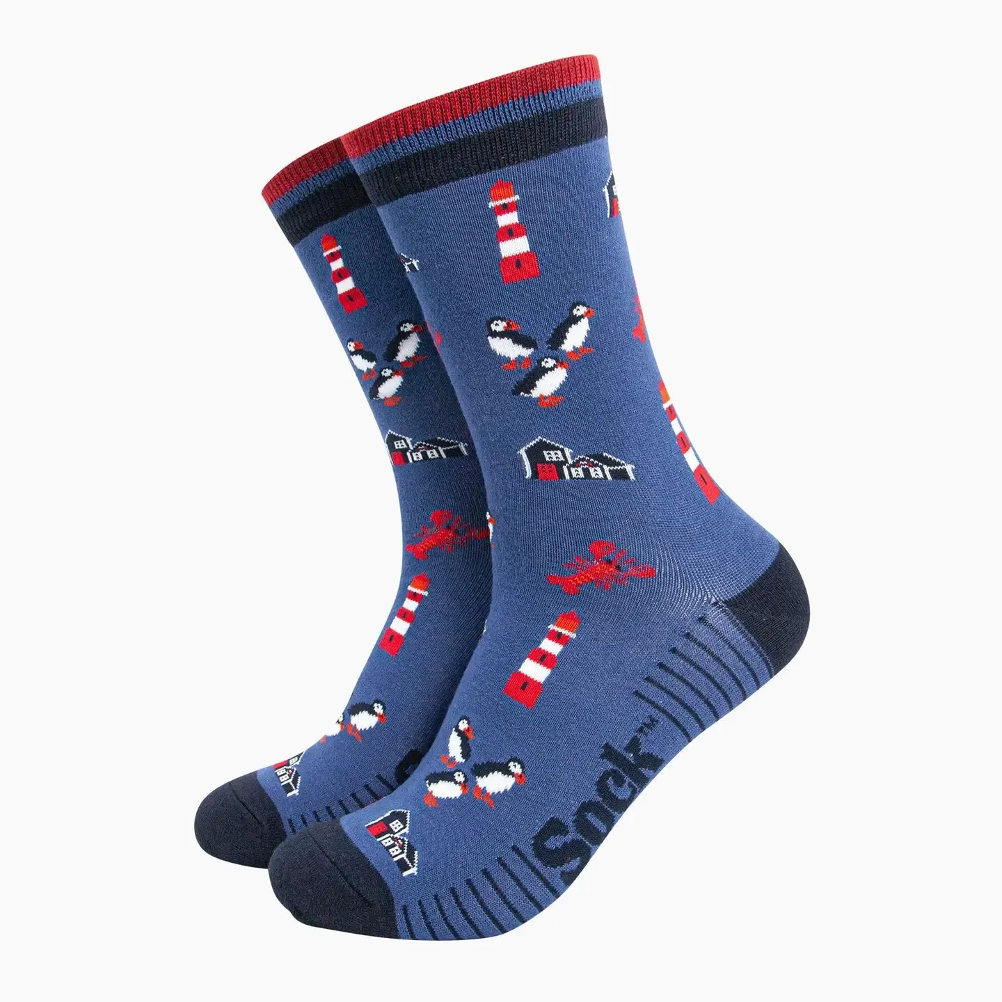 Men's Lighthouse &amp; Puffins Bamboo Socks - Blue ( Size 7-11)