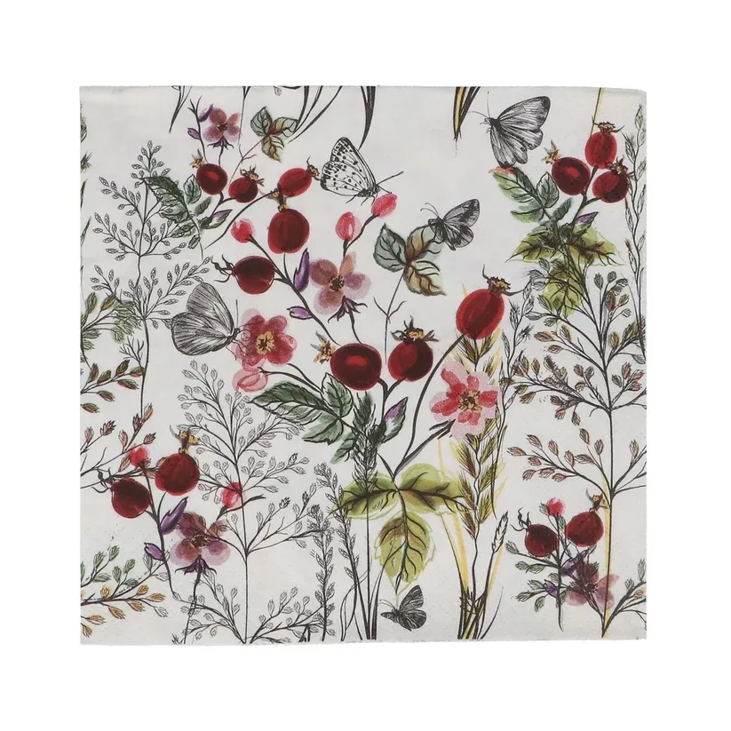 Rosehip &amp; Butterfly Paper Napkins (Pack 20)