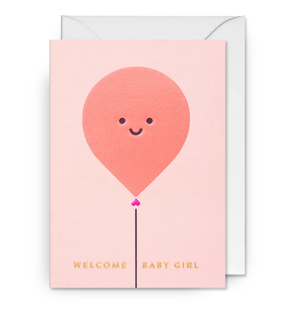 Balloon Welcome Baby Girl Card