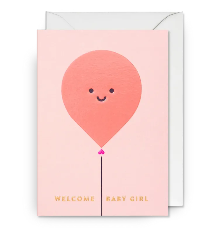 Balloon Welcome Baby Girl Card