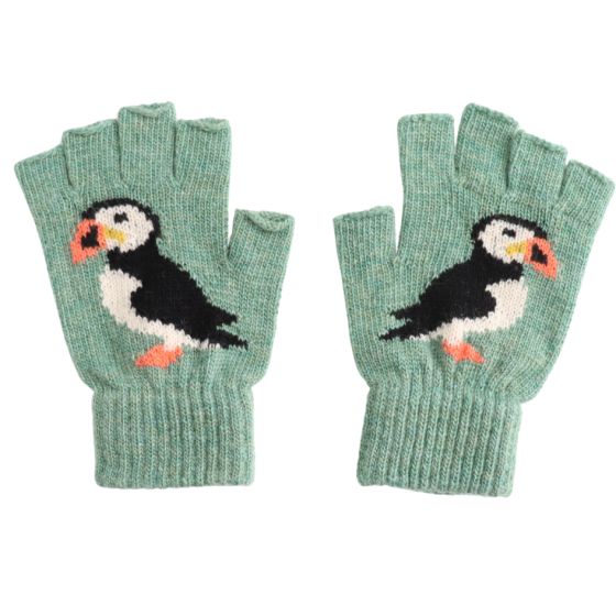 Lua Puffin Fingerless Gloves - Green