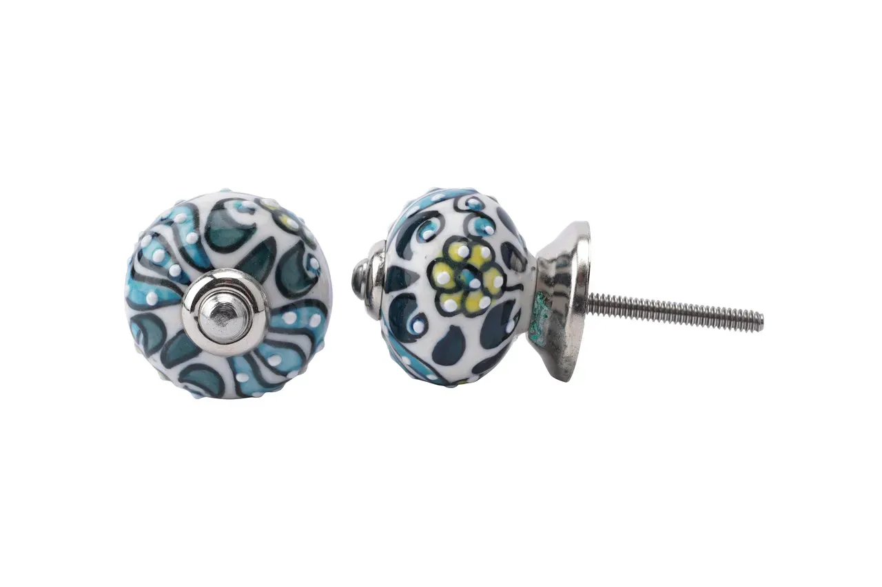 White &amp; Blue Flower Drawer Pull