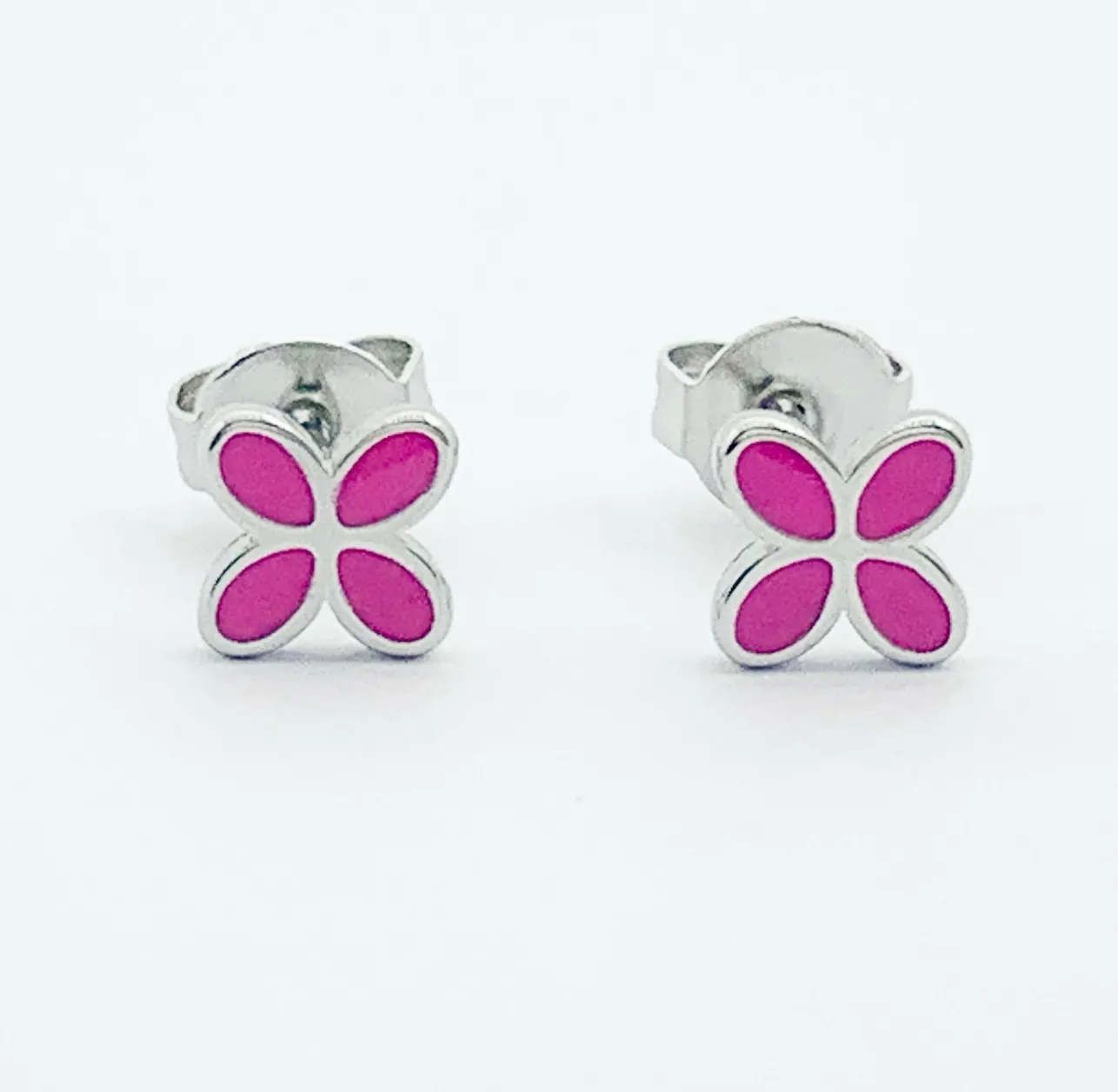 Geo Flower Studs With Bright Pink Enamel