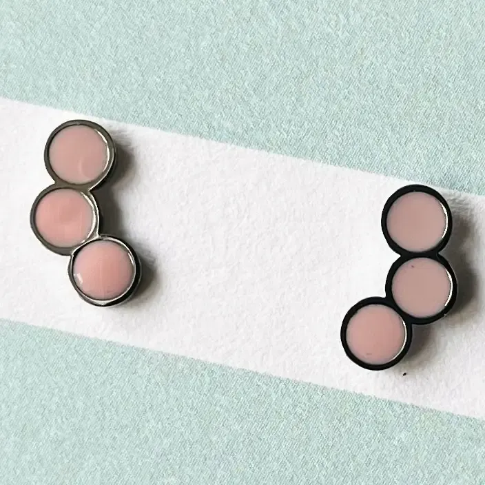 Tri Circle Earrings With Pale Pink Enamel