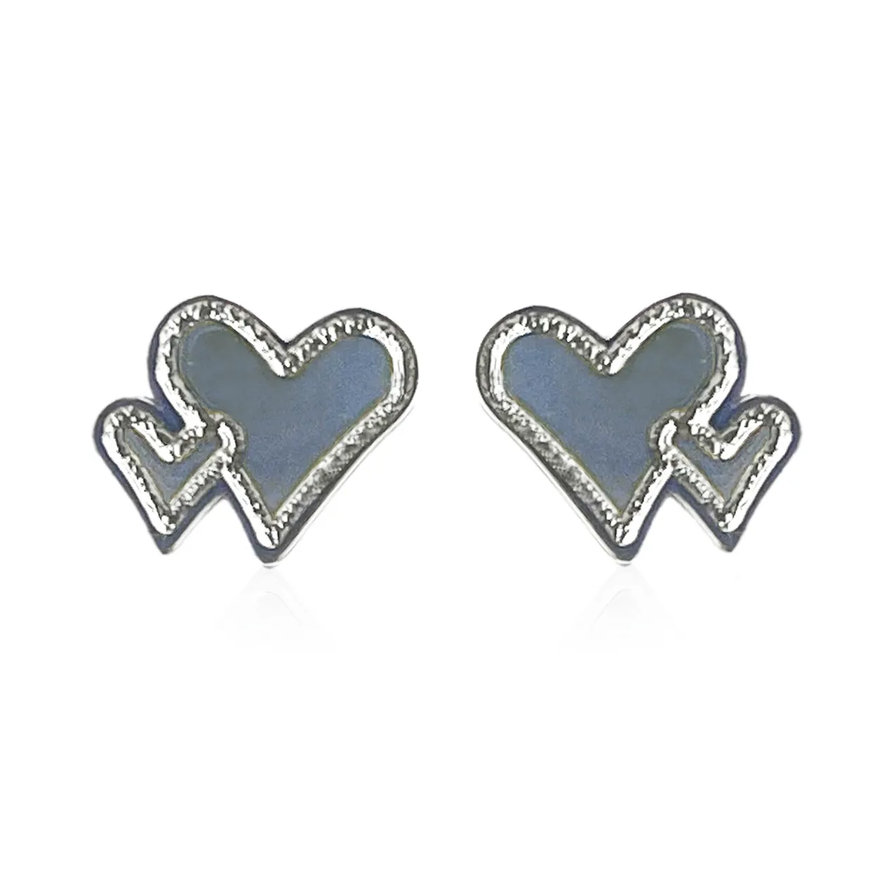 Duo Silver Heart Studs With Engraving
