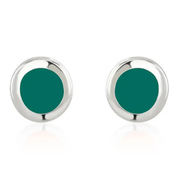 Sea Green Enamel Studs Silver Plated