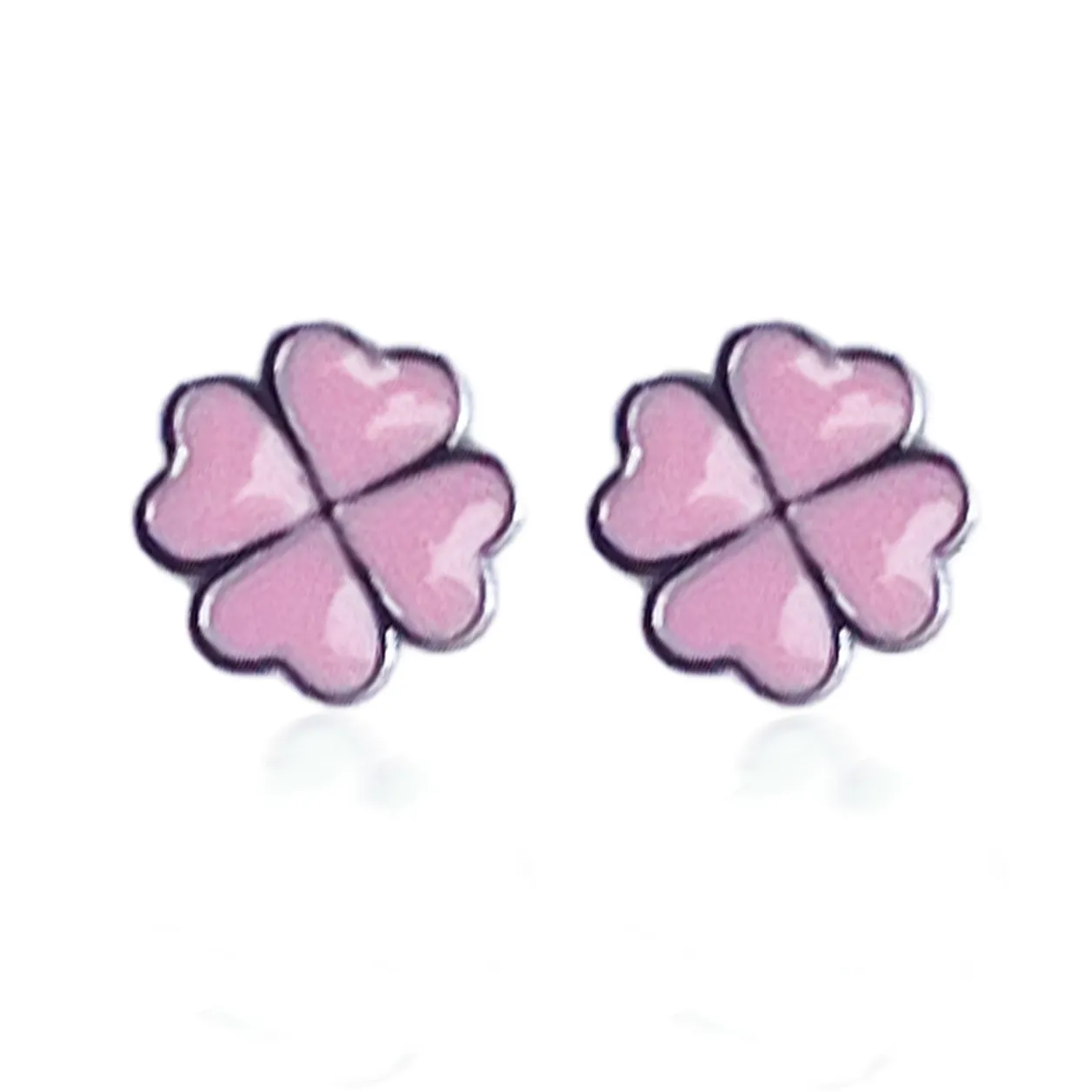Heart Clover Pale Pink Enamel Studs