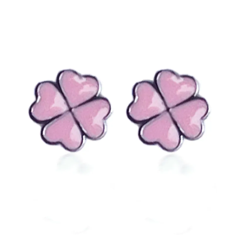 Heart Clover Pale Pink Enamel Studs