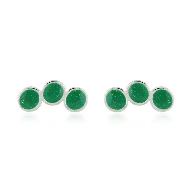 Tri Circle Earrings With Emerald Glitter Enamel