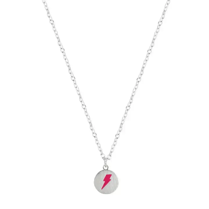Pink Enamel Lightning Bolt Necklace