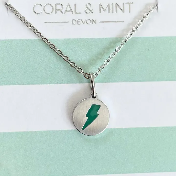 Green Enamel Lightning Bolt Necklace