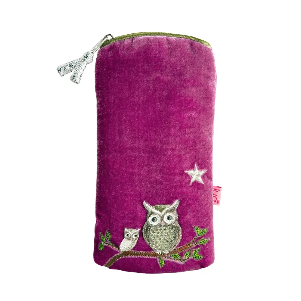 Lua Owl Glasses Case - Pink Velvet