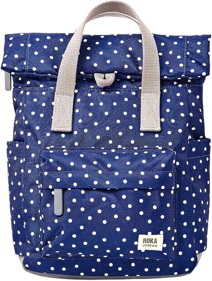 Roka London Canfield B Small Sustainable Canvas - Navy Polka Dot
