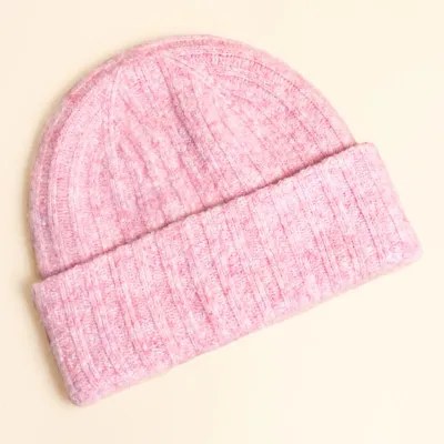 Knitted Beanie Hat - Pale Pink