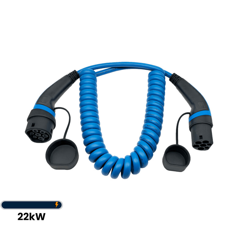 WIRELOAD | E-Auto Ladekabel - Spiralisiert | 32A 22kW 3Phasig | Typ2 | 5 Meter