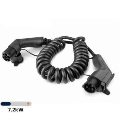 FlexPro | E-Auto Ladekabel - Spiralisiert | 32A 7,2kW 1Phasig | Typ1 | 5 Meter