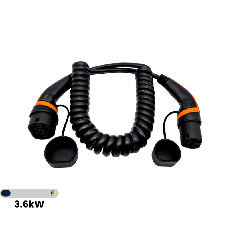 WIRELOAD | E-Auto Ladekabel - Spiralisiert | 16A 3,6kW 1Phasig | Typ2 | 5 Meter
