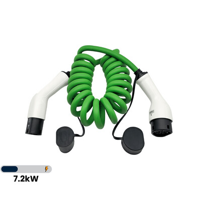EVexpert | E-Auto Ladekabel - Spiralisiert | 32A 7,2kW 1Phasig | Typ2 | 5 oder 7 Meter