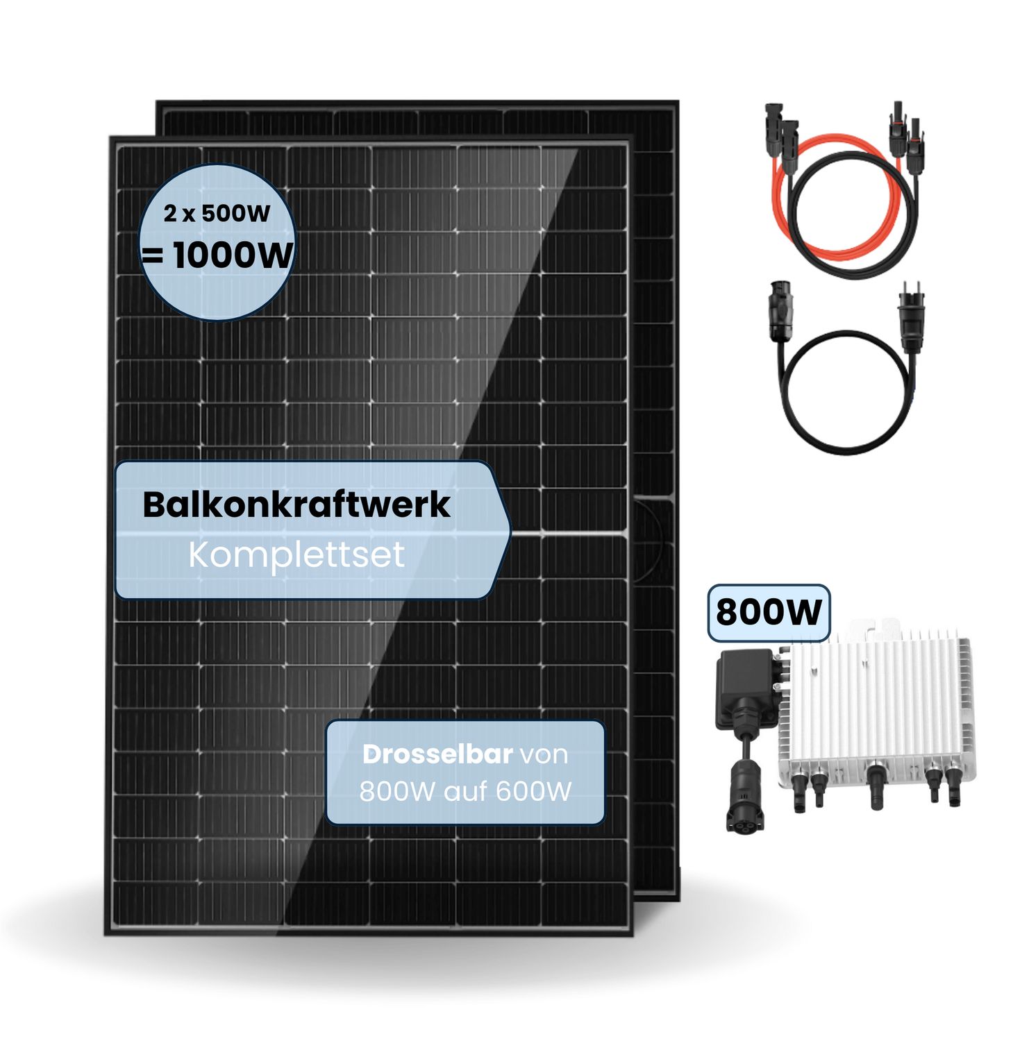Balkonkraftwerk 1000W | Mini-PV Solar | Bifazial | Deye | WIFI, APP | Komplettset