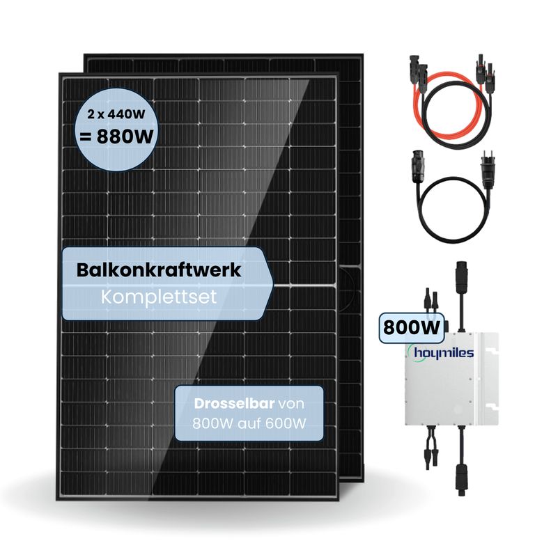 Balkonkraftwerk 880W | Mini-PV Solar | Bifazial | Hoymiles | WIFI, APP | Komplettset