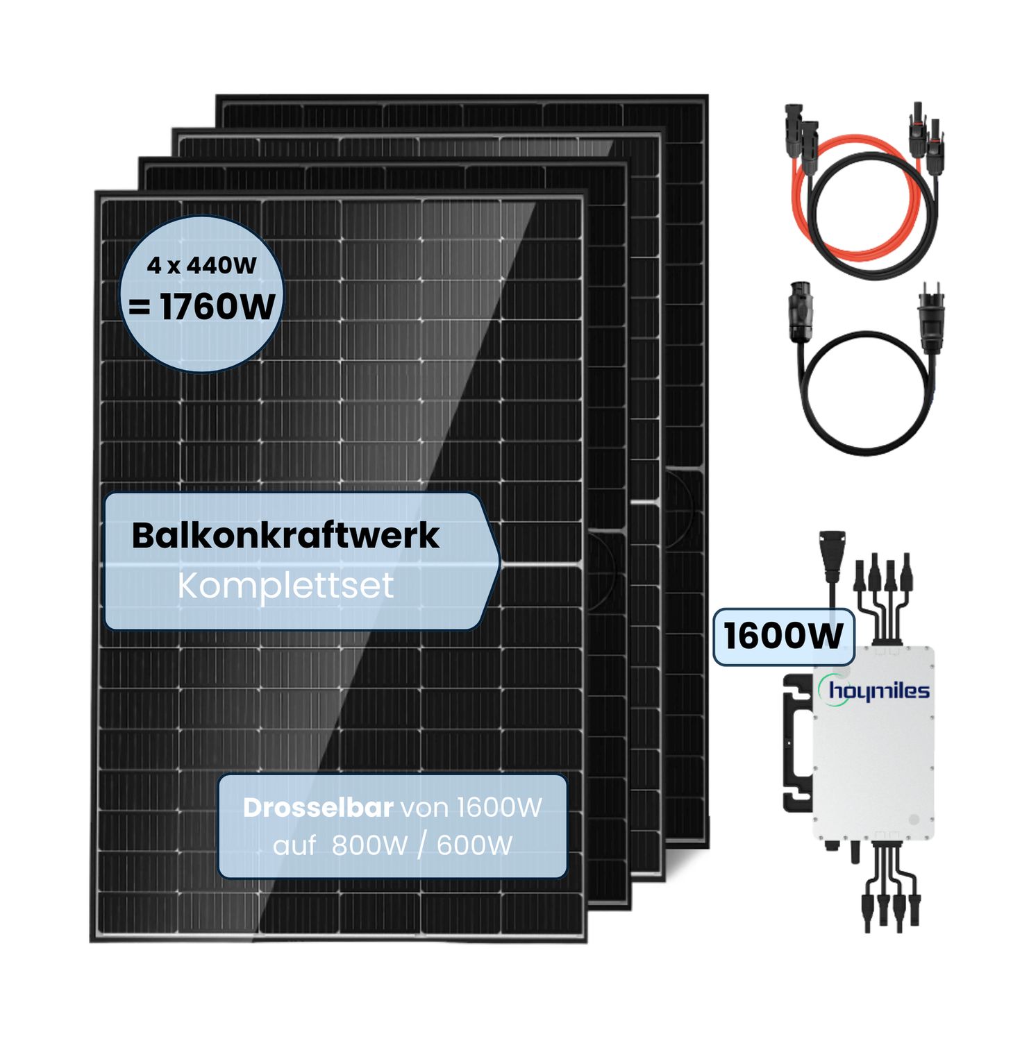 Balkonkraftwerk 1760W | Mini-PV Solar |  Bifazial | Hoymiles | WIFI, APP | Komplettset