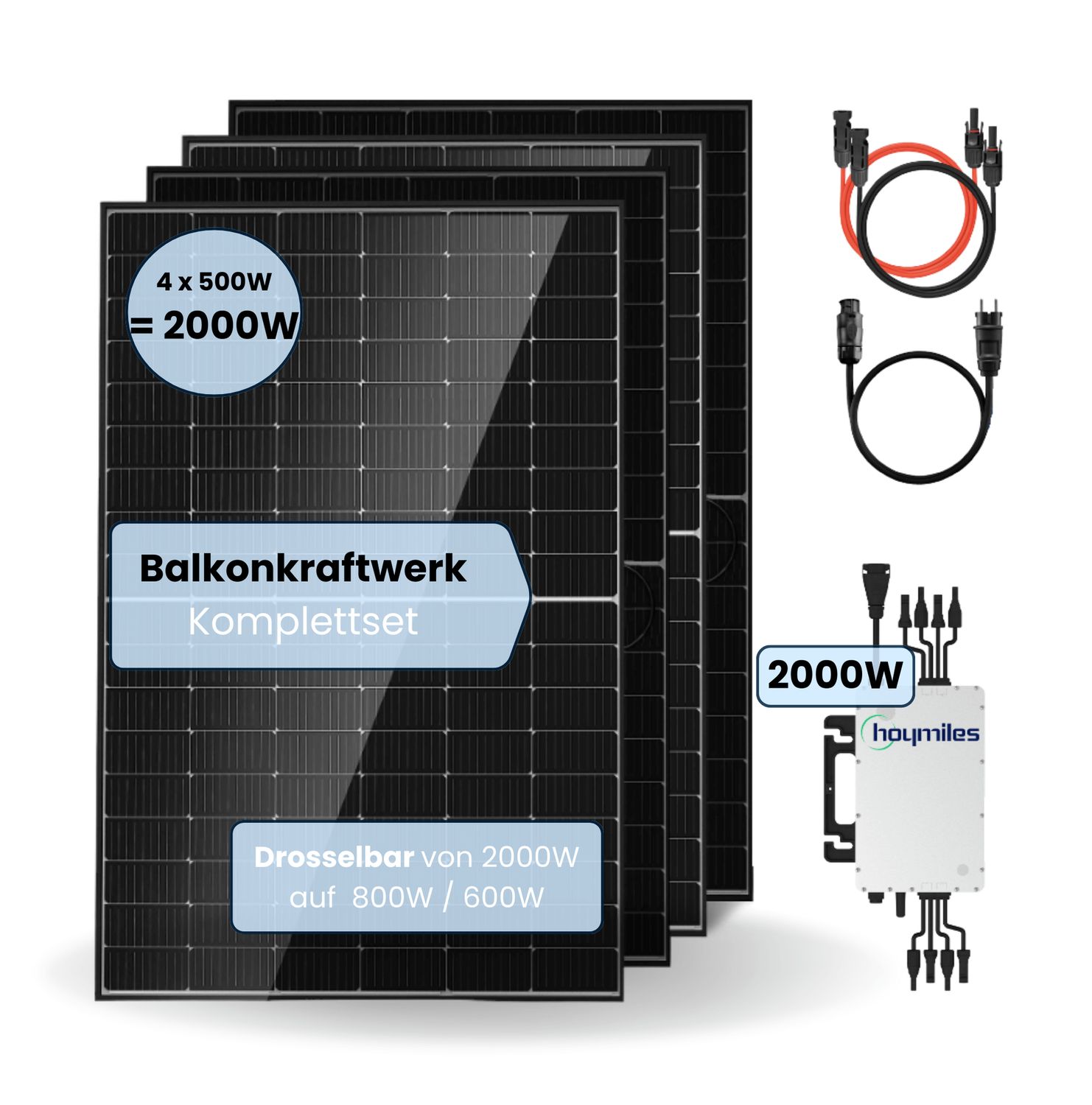 Balkonkraftwerk 2000W | Mini-PV Solar | Bifazial | Hoymiles | WIFI, APP | Komplettset